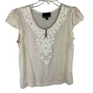 Cynthia Rowley Ivory Lace Blouse Top Womens Size Large Short Sleeve